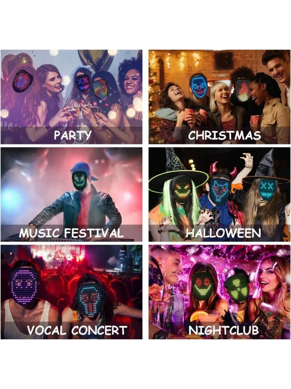 LED Light-Up Face Mask for Kids & Adults | Cool Halloween & Cosplay Gift, USB-C